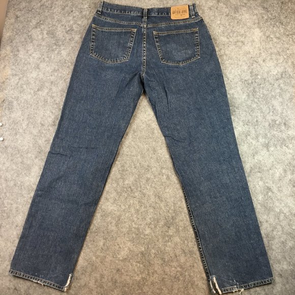 GAP Jeans 33x32 Mens Dark Wash Relaxed Straight 100 Cotton Solid Zip Fly Blue - Picture 14 of 15